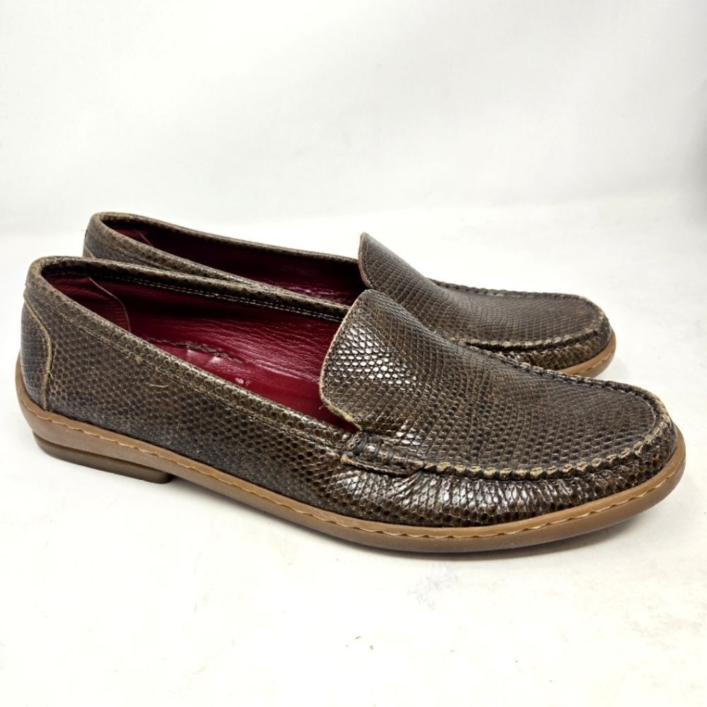 SALVATORE FERRAGAMO Brown Snakeskin Leather‎ Loafers 8B